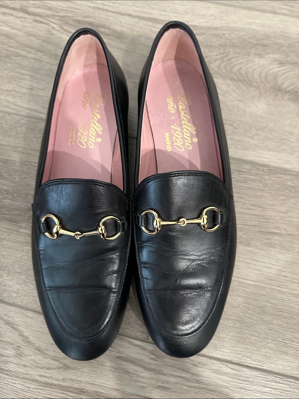 Black Leather Loafers with Gold Horsebit - Brand: blank